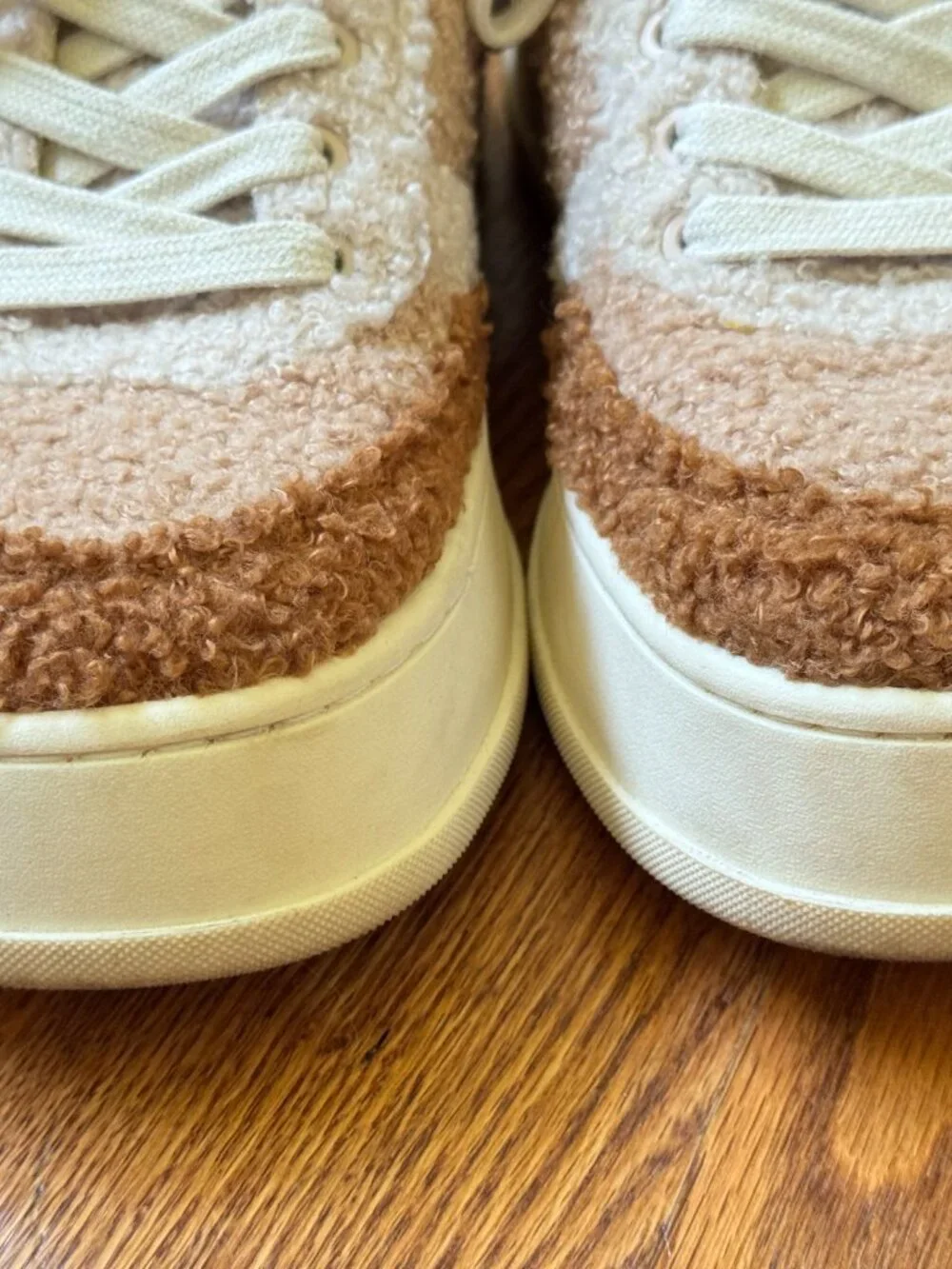 ZARA Teddy Sherpa Platform Sneakers Cream Brown sz (8) Colorblock